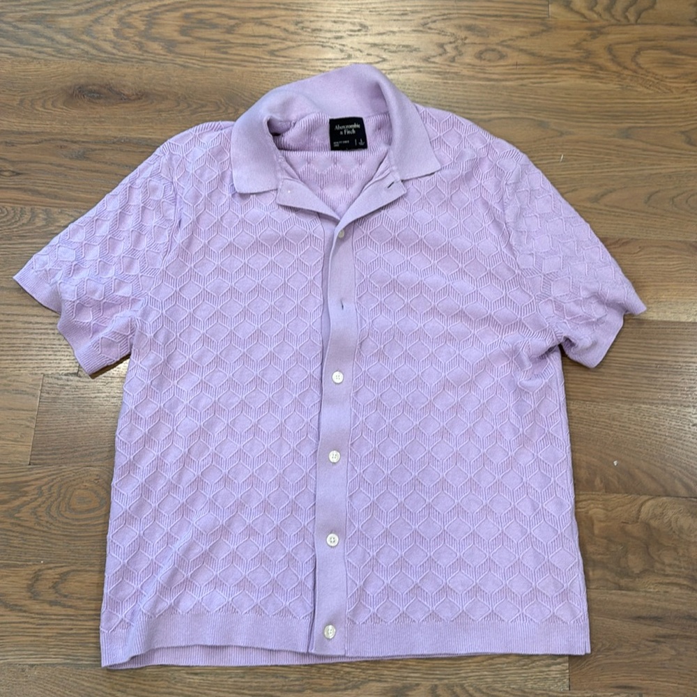 Stitch Button-Through Sweater Polo Abercrombie Light Purple Large